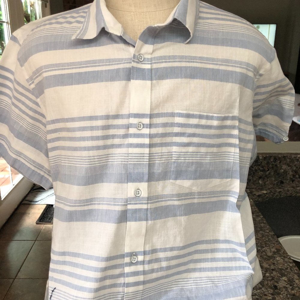 Banana Republic Slim Fit Linen Look Short Sleeve Horz Stripe XL EUC Shirt